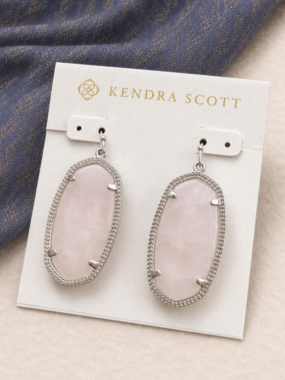 Kendra Scott Elle Rose Quartz Silver Drop Earrings